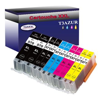 Lot de 10 Cartouches Compatibles pour Canon Pixma TS8052, TS8053, TS9050, TS9055 - T3AZUR - 1