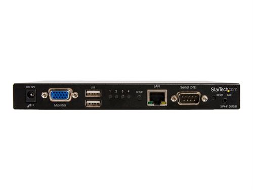 StarTech.com Switch KVM USB sur IP - 1 Écran VGA pour 4 Ordinateurs - Commutateur KVM via Cat5 - Commutateur KVM - 4 x KVM port(s) - 1 utilisateur local - 1 utilisateur IP - de bureau - pour P/N: RACKCOND17HD, RKCONS1701, SVA12M2NEUA, SVA12M5NA