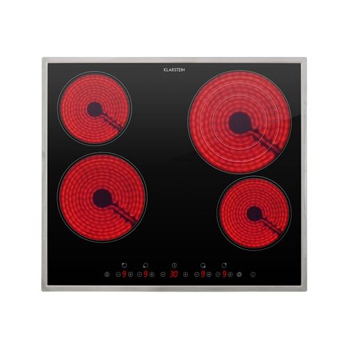 Plaque De Cuisson - Klarstein Virtuosa 4 Prime - Plaque Vitrocéramique - 4 Zones - Table De Cuisson Encastrée - 6500W - Cadre En Inox - Noir