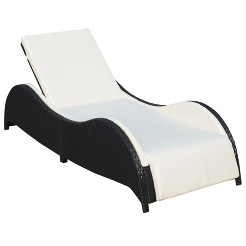 Vidaxl Noir Chaise Longue H. 45 Cm En Resine Tressee L. 200 Cm Non Pliable - Image 1