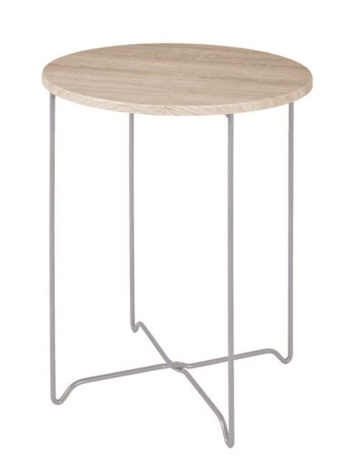 Table d'appoint coloris alu-chêne en MDF - H 52 x Ø 40 cm -PEGANE-