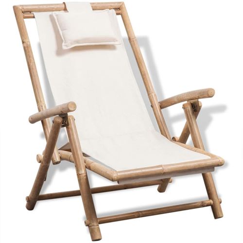VIDAXL - Chaise de jardin - Bambou - Blanc - H. 91 cm - Image 3