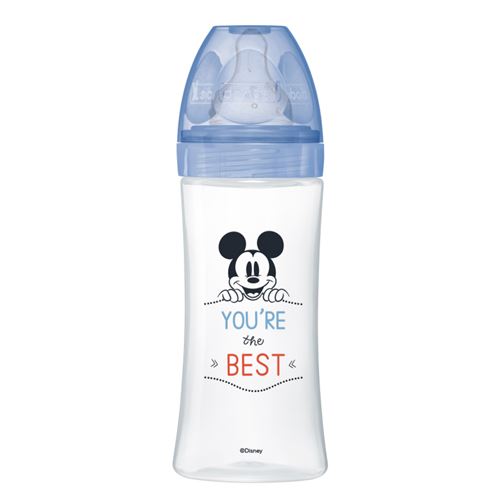 DODIE Biberon anti-colique Initiation+ - 330ml - MICKEY BLEU - tétine ronde 3 vitesses débit 3