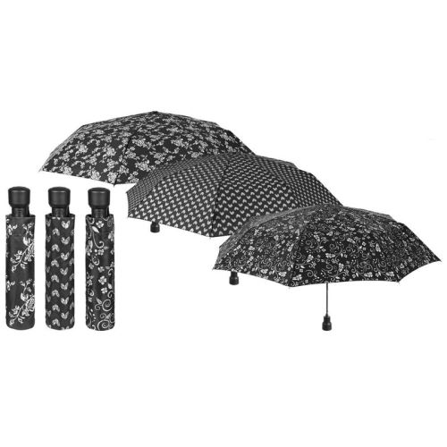 PERLETTI - Perletti 12280 Lady Mini 54/8 AUT 3 Sect Parapluie Noir et Blanc