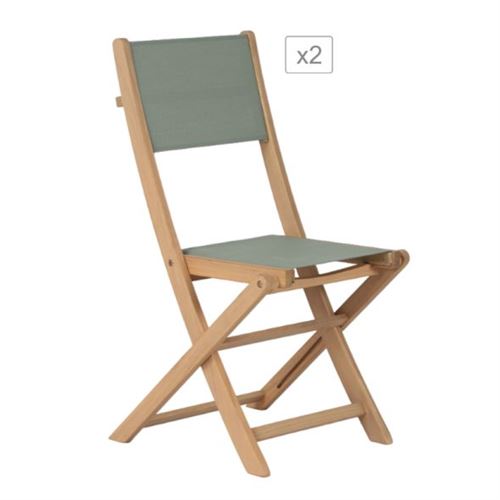 Lot de 2 chaises de jardin RIMINI en bois d'acacia 100% FSC et textilène vert kaki