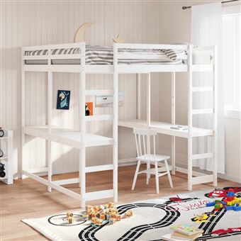 vidaXL Hoogslaper met bureau en ladder grenenhout wit 140x200 cm3284237 - 1