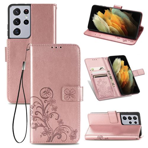 MPFRANCE Housse pour Samsung Galaxy S21 Ultra Or Rose [Fleur de Lys]