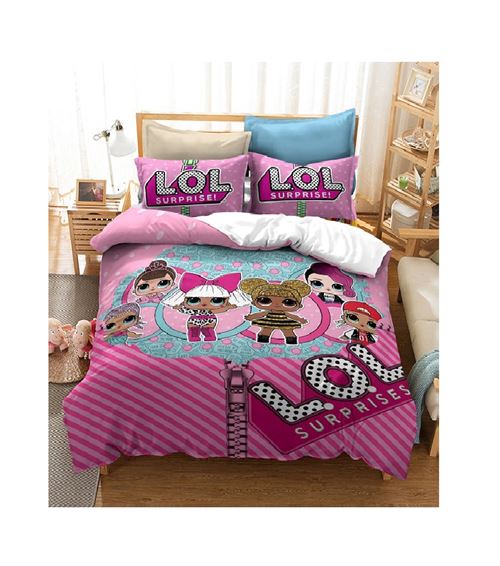 Set de housse de couette LOL Surprise en polyester 140x200cm avec 2 taies d'oreiller 50*75cm #MK37025