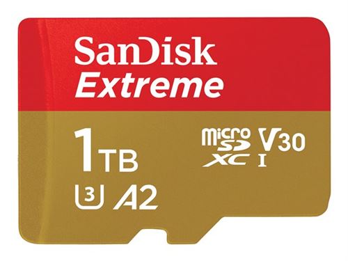 SanDisk Extreme - Carte mémoire flash (adaptateur microSDXC vers SD inclus(e)) - 1 To - A2 / Video Class V30 / UHS-I U3 / Class10 - microSDXC UHS-I