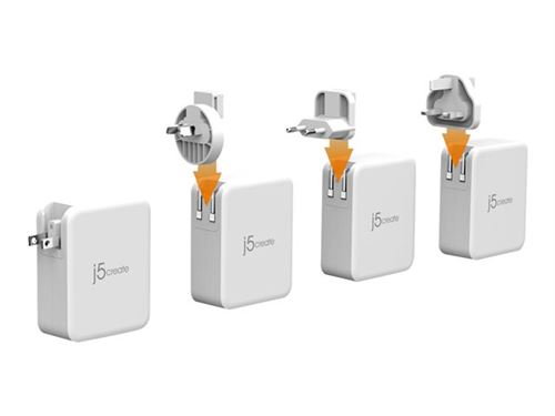 Non Communiqué Gris, Blanc J5create Jup43130 - Adaptateur Secteur - 130 Watt - 5 A - Pd 3.0, Qc 4.0 - 4 Connecteurs De Sortie (3 X Usb-C, Usb Type A) - Blanc, Gris