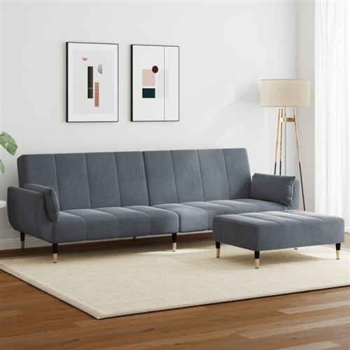 Non Communiqué Gris Foncé Canapé Lit À 2 Places Avec Repose Pied Velours