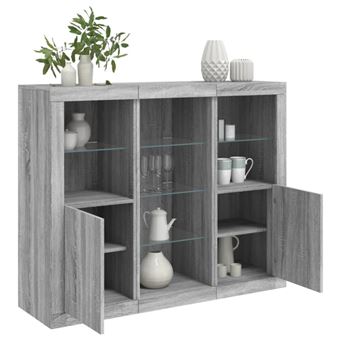 Buffets avec lumières LED 3 pcs sonoma gris bois d ingénierie - 1