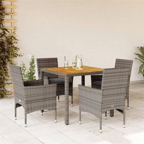 Non Communiqué Gris Vidaxl Ensemble À Manger De Jardin Et Coussins 5 Pcs Rotin Acacia, Ensemble De Salle À Manger D'extérieur, Meuble De 3278676