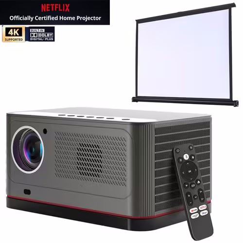 Projecteur Etoe Whale Pro Certifié Netflix Et Android TV Projecteur 1500 Ansi 1080P Natif Décodage 4K Mise Au Point Automatique Et Correction Automatique Du Trapèze 2 Haut-Parleurs Stéréo 10 W Wi-Fi Bi-Bande