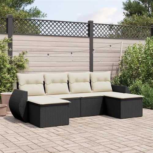 Vidaxl Noire Ensemble De Jardin 6 Pcs Avec Coussins - Résine Tressée - Image 3