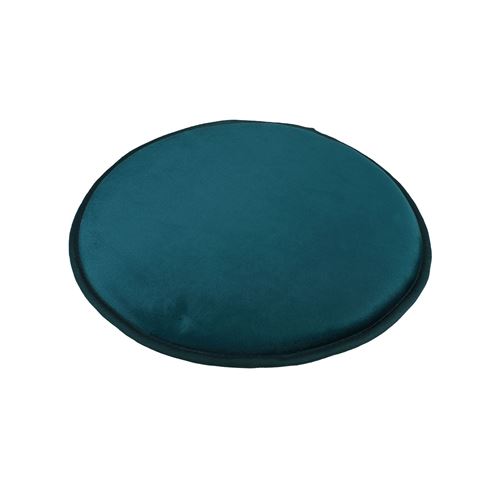 Toilinux - Lot de 6 galettes de chaises rondes - Diamètre 34 cm - Bleu canard - Velours