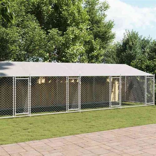 vidaXL Cage pour Chien avec Toit Portes, Chenil pour Chien, Maison pour Chien, Niche de Jardin Terrasse, Gris 12x2x2 m Acier Galvanisé