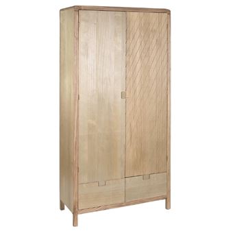 Armoire à Bijoux PEGANE Avec Miroir – Effet Bois Naturel – Dimensions 42x37,5x145 Cm – Rangement Caché Derrière Miroir