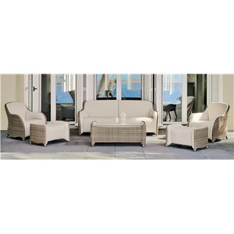 Salon de jardin 5 places en rotin synthetique (1 canape , 2 fauteuils , 2 repose-pieds , table) -PEGANE- - 1