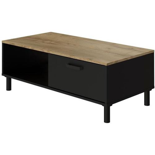 OXFORD Table Basse décor noir et chene - Style industriel - L 100 x P 55 x H 40 cm