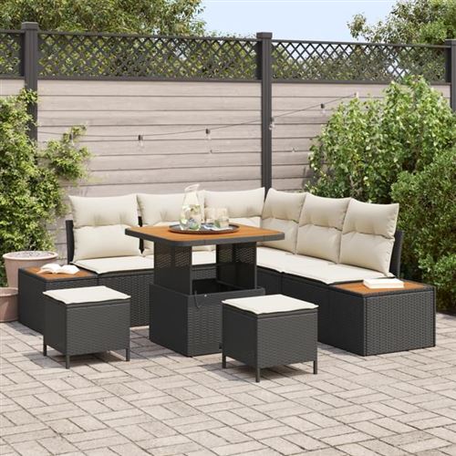 Vidaxl Noir Ensemble De Canapé De Jardin Avec Coussin 8 Pcs Poly Rotin - Image 3