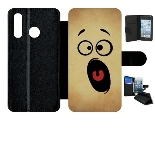 Etui My-Kase pour P30 lite - smiley peur horrifie - Simili-cuir Noir