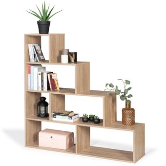 Bibliothèque Escalier LINA En Bois Façon Hêtre - 4 étagères, Dimensions 114x30x114 Cm - Neuf IDMarket