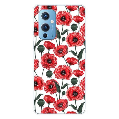 Coque en silicone imprimée compatible OnePlus 9 Fleurs de Pavot