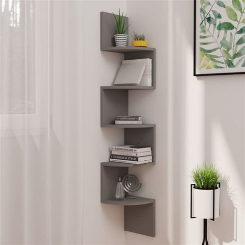 vidaXL Étagère d'angle murale Gris 19x19x123 cm Aggloméré