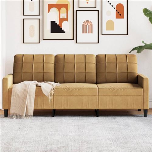 Vidaxl Marron Canapé À 3 Places 180 Cm Velours - Image 2