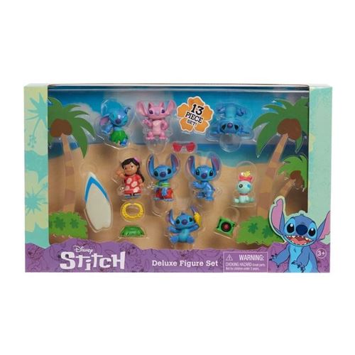 Figurines et accessoires LICENCE /STITCH Coffret Deluxe 13 figurines et accessoires Stitch dans 5 poses planche de surf