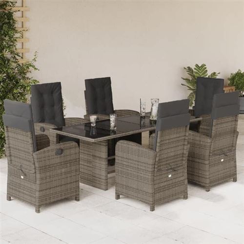 Non Communiqué Gris Vidaxl Ensemble À Manger De Jardin Avec Coussins 7 Pcs, Table Et Chaises Avec Dossier Et Repose-Pied Réglables 3212492