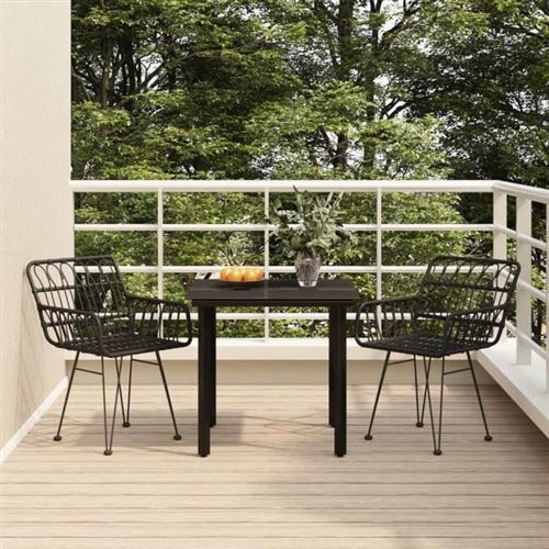 Vidaxl Noir 3157866 Ensemble De Salle À Manger De Jardin 3 Pcs Résine Tressée - Image 3