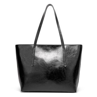 Sac fourre-tout grande capacité en cuir huilé et ciré pour femme Noir
