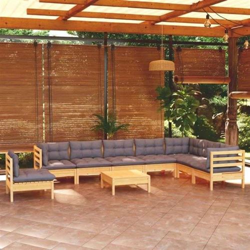 Non Communiqué Gris Salon De Jardin Vidaxl Bois Massif 9 Personnes X 63.5 X 28.5 Cm 9 Pieces