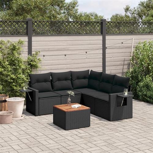 Salon de jardin modulable vidaxl resine tressee 6 pieces noir 62 x 62 x 69 cm 5 personnes