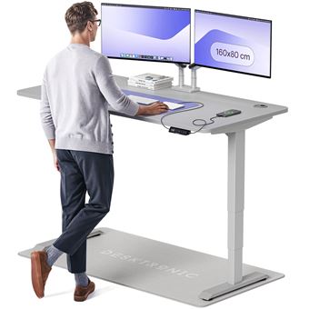 Desktronic Bureau assis debout HomePro 160x80cm - Électrique Réglable en Hauteur - Chargeur USB/USB-C - Gris/Gris - 1