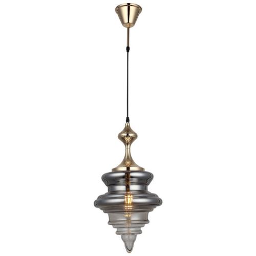 HOMEMANIA Lampe à Suspension Lunara - Lustre - Lustre de plafond - Or, Fumé en Métal, Verre, 21,5 x 21,5 x 130 cm, 1 x E27 , Max 40W