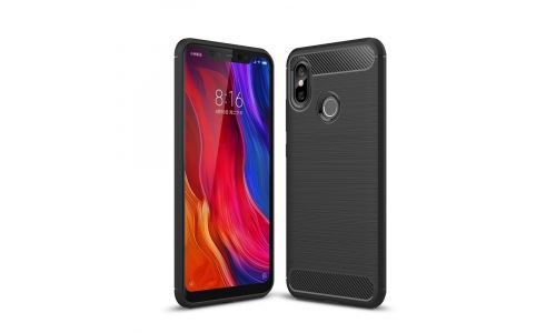 Coque pour Xiaomi Mi-8 coloris noir aspect carbone
