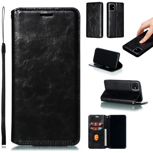 Etui en PU cheval fou fort magnétique noir pour votre Apple iPhone XR 6.1 pouces (2019)