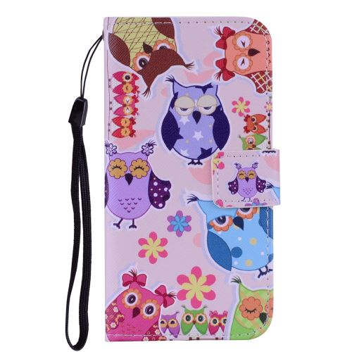 Etui en PU impression de motifs avec support hiboux et fleurs pour votre Samsung Galaxy M20