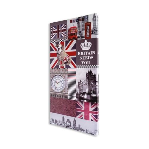 MUNDUS Toile Katelyn avec horloge - Symbole d'Angleterre - 40 x 80 cm