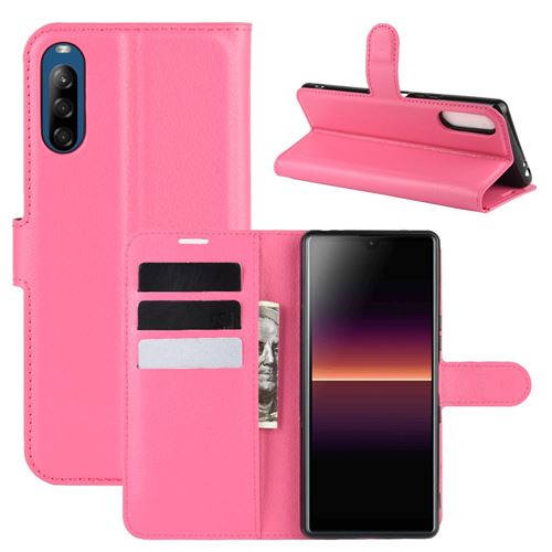 Etui en PU peau de litchi avec support rose pour votre Sony Xperia L4