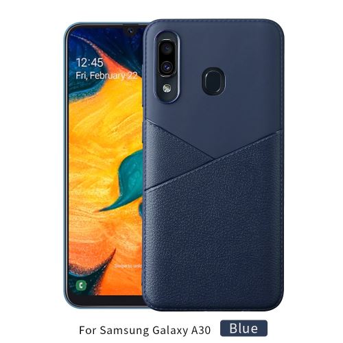 Coque en TPU + PU style d'affaires flexi géométrique bleu pour votre Samsung Galaxy A30