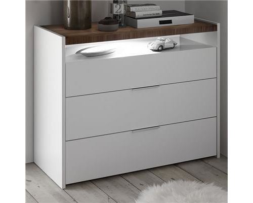 Commode blanche et couleur noyer foncé DELFINO - L 50 x P 40 x H 40 cm