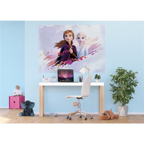 Poster Intissé - Disney La Reine des Neiges 2 - modèle Anna et Elsa sur fond bleu 160 cm x 110 cm