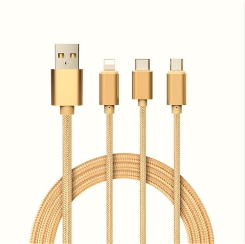 Cable 3 en 1 Pour SAMSUNG Galaxy A6 Android, & Type C Adaptateur Micro USB Lightning 1,5m Metal Nylon (OR)