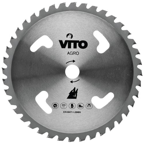 Lame de coupe débroussailleuse 40 dents VITO diam 255mm - tungstène Alesage 25.4
