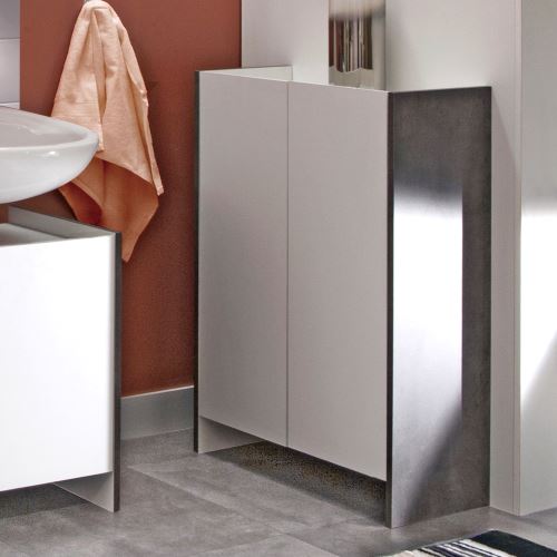 Meuble de salle de bain 2 portes effet béton façades blanches