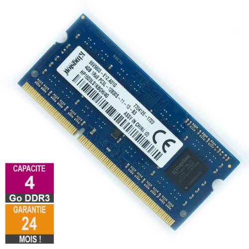 Barrette Mémoire 4Go Ram Ddr3 Kingston Hp16D3Ls1Kbgh/4G So-Dimm Pc3L-12800U 1Rx8